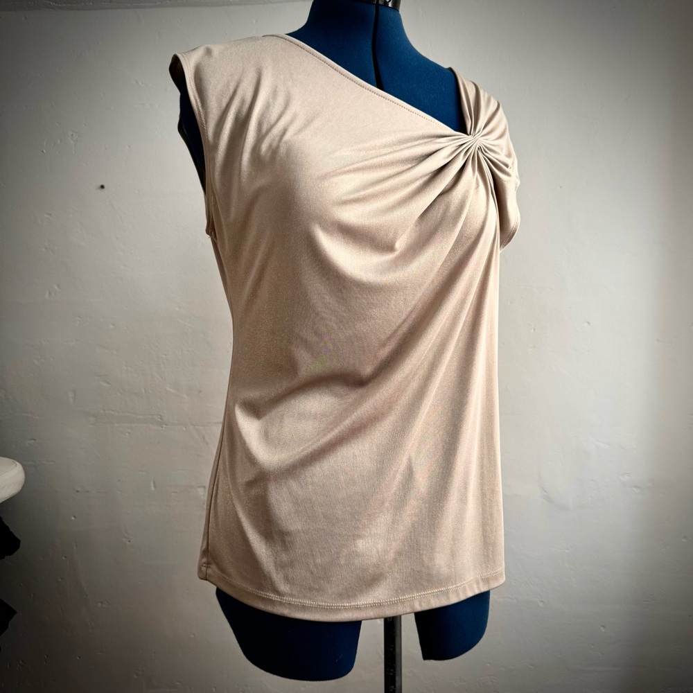 H&M Sleeveless Light Gold Top with rosette gathered drape at shoulder